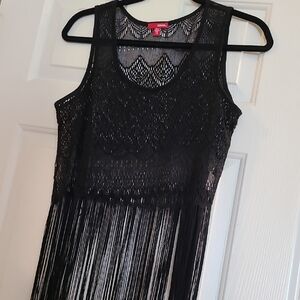 BONGO Black Crochet Fringe Tank